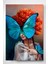 Digi-Glass Mavi Kelebek ve Kızıl Saçlı Kız Dokulu Cam Tablo - Özel Seri 1