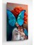 Digi-Glass Mavi Kelebek ve Kızıl Saçlı Kız Dokulu Cam Tablo - Özel Seri 2
