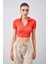 Tena Moda Kadın Nar Polo Yaka Bürümcük Kumaş Crop 1