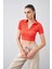 Tena Moda Kadın Nar Polo Yaka Bürümcük Kumaş Crop 3