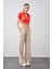 Tena Moda Kadın Nar Polo Yaka Bürümcük Kumaş Crop 4