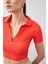 Tena Moda Kadın Nar Polo Yaka Bürümcük Kumaş Crop 5