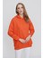 Tena Moda Kadın Koyu Orange Üç Iplik Şardonlu Kanguru Cepli Kapüşonlu Sweatshirt 1
