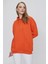 Tena Moda Kadın Koyu Orange Üç Iplik Şardonlu Kanguru Cepli Kapüşonlu Sweatshirt 2