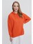Tena Moda Kadın Koyu Orange Üç Iplik Şardonlu Kanguru Cepli Kapüşonlu Sweatshirt 3