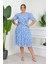 Kadın Büyük Beden Desenli Şifon Elbise NB8063 - Mavi 2