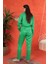Saten Kumaş Beli Lastikli Kadın Pantolon-Yeşil 4