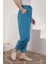 Keten Kumaş Beli Lastikli Şalvar Kadın Pantolon-Mavi 4