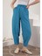 Keten Kumaş Beli Lastikli Şalvar Kadın Pantolon-Mavi 5