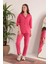 Müslin Kumaş Rahat Kalıp Lastikli Kadın Pantolon-Fuşya 3
