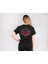 Gül Desen Sırt Baskılı %100 Pamuk Kaliteli Siyah Kadın T-Shirt 1