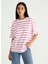 Bisiklet Yaka Çizgili Pembe - Beyaz Kadın T-Shirt K-MELISSA 2