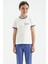Ekru Minimal Yazı Baskılı O Yaka Rahat Form Kısa Kollu Kız Çocuk T-Shirt - 75110 1
