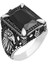 Dikdörtgen Kartal Motifli Siyah Taşlı 925 Gümüş Erkek Yüzük 4