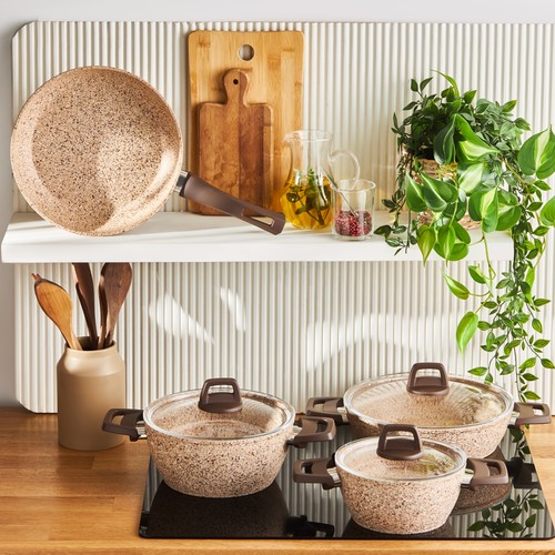 Karaca Biogranit Gris Wood 7 Parça Tencere Seti
