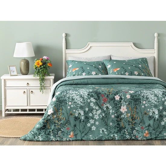 English Home Sweet Spring Dijital Baskılı Soft Cotton Çift Kişilik Nevresim Takımı 200 x 220 cm Yeşil