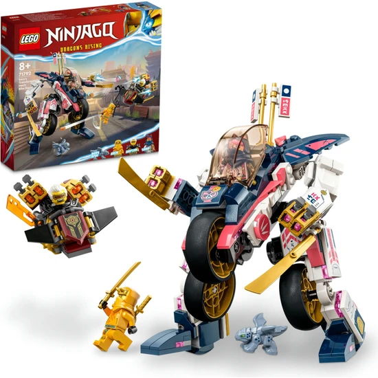 LEGO®  Ninjago Sora'nın Dönüşen Robot Motosiklet Yarışçısı 71792 - 8 Yaş ve Üzeri Çocuklar İçin Mech, Bike ve Dragon Figürleri İçeren Yaratıcı Oyuncak Yapım Seti (384 Parça)