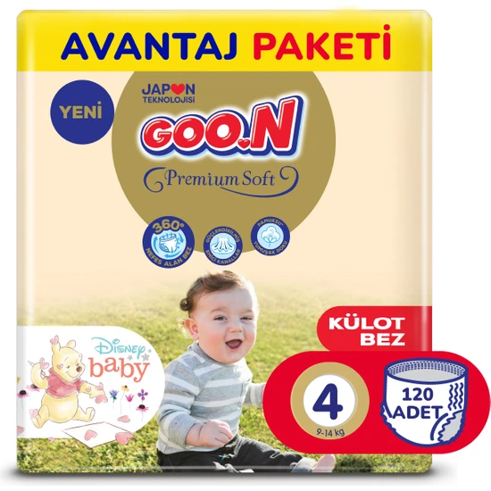 Goo.N Premium Soft 4 Numara Süper Yumuşak Külot Bebek Bezi Avantajlı Paket - 120 Adet
