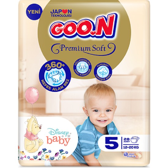 Goo.N Premium Soft 5 Numara Süper Yumuşak Bant Bebek Bezi - 28 Adet