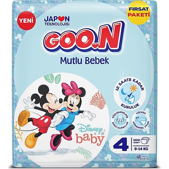 Goo.N Mutlu Bebek 4 Numara Bant Bebek Bezi Aylık Fırsat Paketi - 12 Saat Kuruluk - 100 Adet