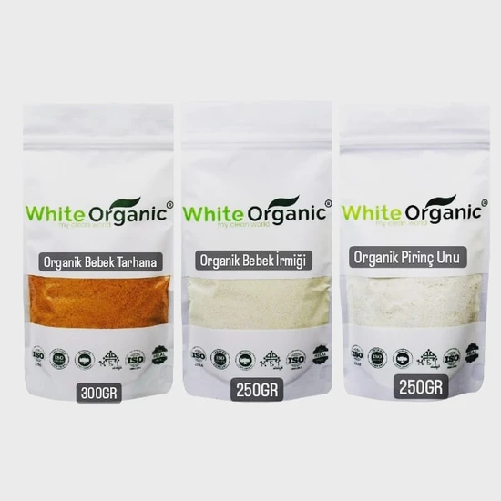 White Organic Organik Bebek Tarhanası + Bebek İrmiği + Pirinç Unu 6 Ay Ek Gıda Seti