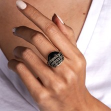 Galatelier Oltutaşı Oval Formlu Markazitli Gümüş Kadın Yüzük