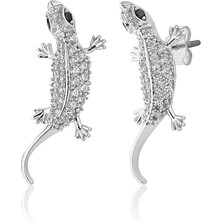 Zanaat Silver Zanaatsilver 925 Ayar Gümüş Zirkon Taşlı 3D Bukalemun Modeli Küpe