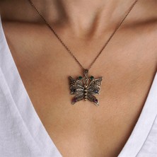 Galatelier Telkari Işlemeli Kelebek Formlu Zirkon Taşlı Gümüş Kadın Kolye