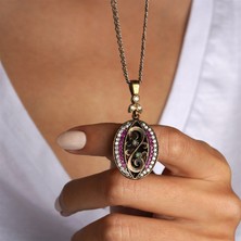 Galatelier Kök Yakut Taşlı Markazitli Mekik Formlu Gümüş Kadın Kolye