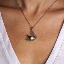 Galatelier Telkari Işlemeli Kök Yakut Taşlı Kuğu Formlu Gümüş Kadın Kolye