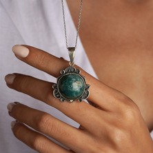Galatelier Oltu Zümrütü Oval Formlu Gümüş Kadın Kolye