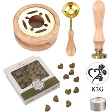 Profisher Davetiye Mum Mühürü Uygulama Seti Ahşap Rengi K3G Kalp 3 Gül