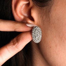 Galatelier Telkari Işlemeli Oval Formlu Gümüş Kadın Küpe