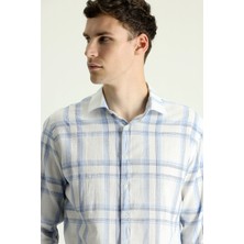 Kiğılı Uzun Kol Slim Fit Ekose Keten Gömlek