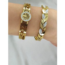 Zd Bellefemme Kadın Çelik Zirkon Taşlı Gold Kelepçe