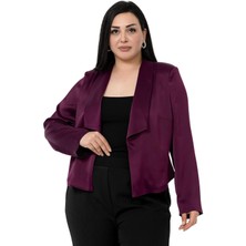 Disentis Modest Büyük Beden Şal Yaka Astarsız Kısa Saten Mürdüm Ceket