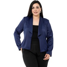 Disentis Modest Büyük Beden Şal Yaka Astarsız Kısa Saten Lacivert Ceket