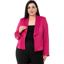 Disentis Modest Büyük Beden Şal Yaka Astarsız Kısa Saten Fuşya Ceket