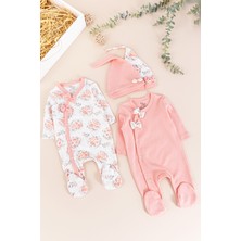 Babymod Kız Bebek Tulum Takım Pembe Pamuklu Uzun Kollu Esnek Kumaş Grafik Desenli İkili Set
