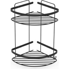 Eym Tema 2 Katlı Köşelik Banyo Rafı Şampuanlık Mat Siyah Paslanmaz