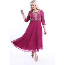 Modayız Nakışlı Uzun Büyük Beden Abiye Elbise F10-2343