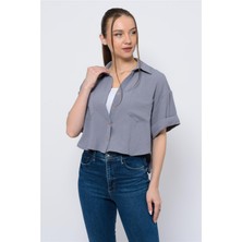 Kadın Aerobin Crop Gömlek Gri