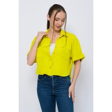 Kadın Aerobin Crop Gömlek Fıstık Yeşili