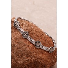 Sümer Telkari Anadolu Motifli Hasır Elişi Oksitli Gümüş Bileklik 4325