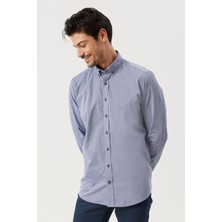 Altınyıldız Classics Erkek Lacivert Slim Fit Dar Kesim Düğmeli Yaka Desenli Gömlek