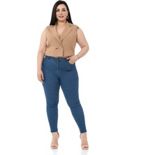 Disentis Modest Büyük Beden Kruvaze Çift Düğmeli Vizon Mini Yelek