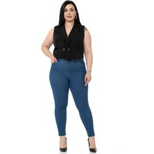 Disentis Modest Büyük Beden Kruvaze Çift Düğmeli Siyah Mini Yelek