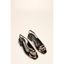 Rovigo   Siyah Rugan Taşlı Kadın Topuklu