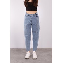Soul Kadın Yüksek Bel Yama Detay Mom Jean Pantolon Soul 31097 Blue