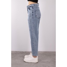 Soul Kadın Yüksek Bel Yama Detay Mom Jean Pantolon Soul 31097 Blue